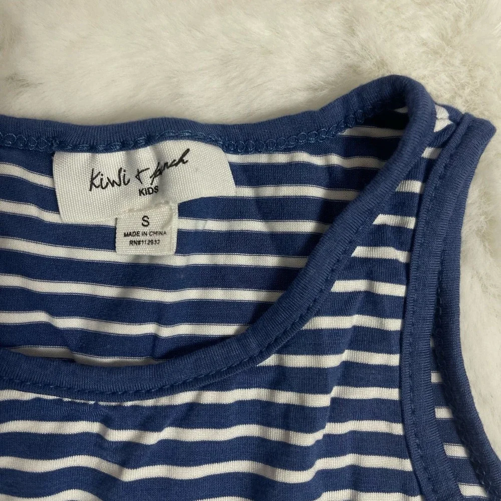 Kiwi + Punch Kids Girl's Navy Blue White Striped Sleeveless Dress‎ Size Small